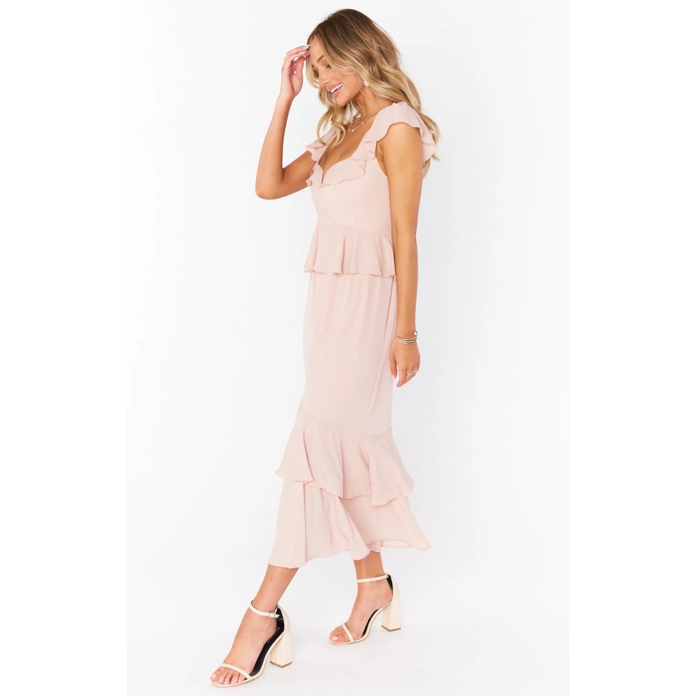 Show Me Your Mumu Reese Ruffle Maxi Dress in Dusty Blush Crisp Sz Small MSRP$198